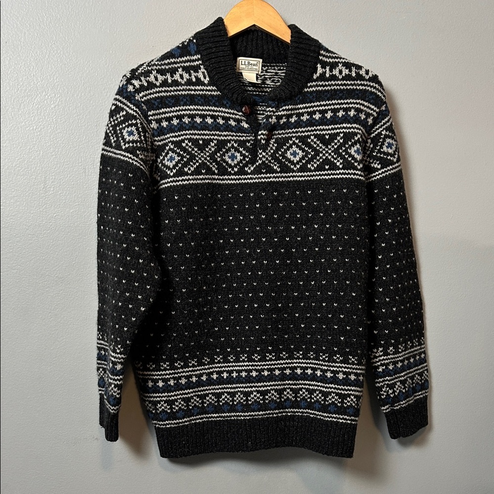 L.L. Bean Men's Wool Gray White Patterned Crewneck Sweater size L- tall unisex